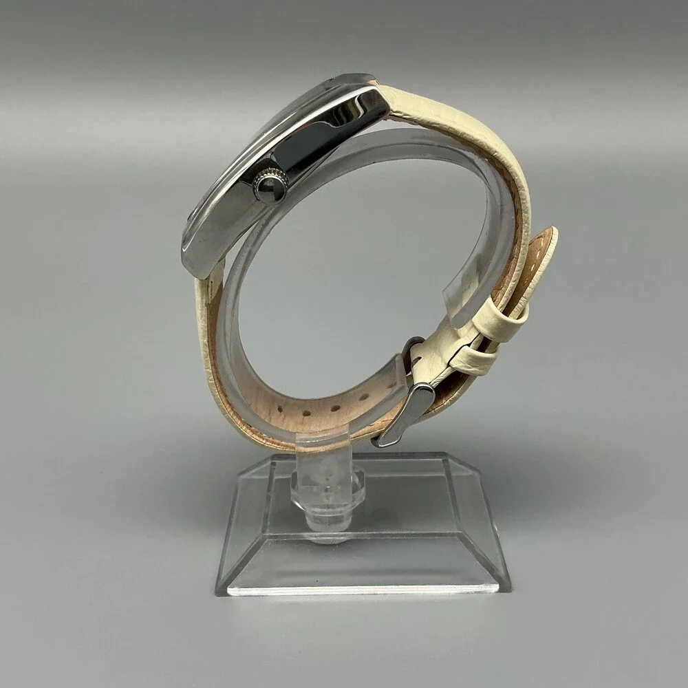 Steel By Design Womens Watch 32mm Cream Dial Silver Tone Leather New Battery